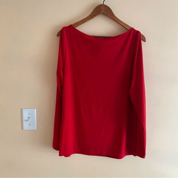 JOne Sizeeph Ribkoff Cold Shoulder Bloe Woman 16 Red Boat Neck Bling Slinky FLAW - Picture 3 of 14